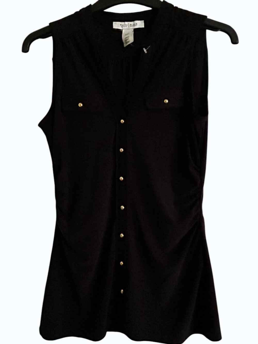 White House Black Market Sleeveless Black Blouse Gold Tone Hardware XXS NWOT